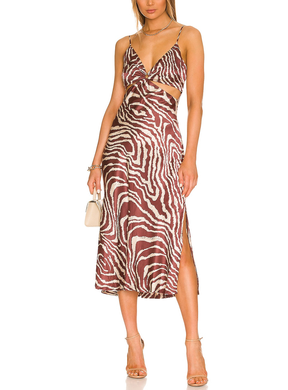 Simkhai Sleek Mahogany Jumbo Moire Eliza Cutout Dress Size XS